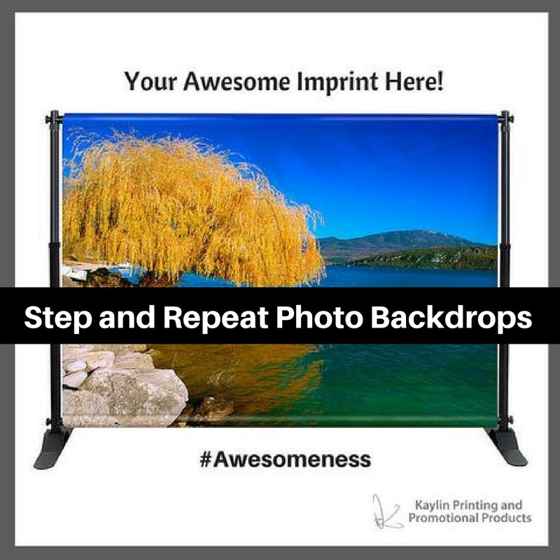 Step and Repeat Photo Backdrops personalized with your custom imprint or logo.