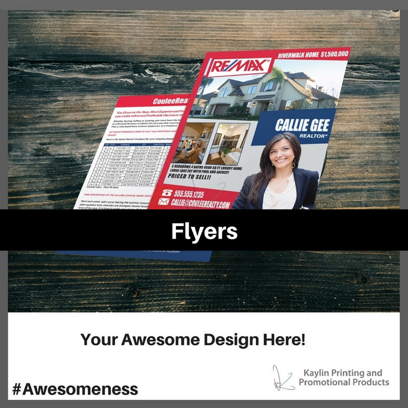 Flyers printed and personalized with your custom imprint or logo.