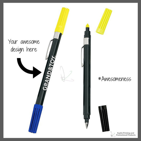 BCN-H9811-001 Drimark Double Exposure Highlighter & Ballpoint Pen Combo personalized with your custom imprint or logo.