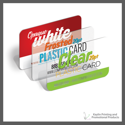 KYN-PC-001 Plastic Cards - clear - white opaque - frosted - personalized with your custom imprint or logo.